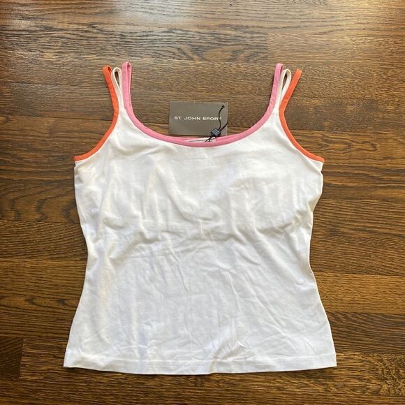 NWT St. John Sport White Tank Top with 3 Straps - Size Petite - Picture 1 of 10